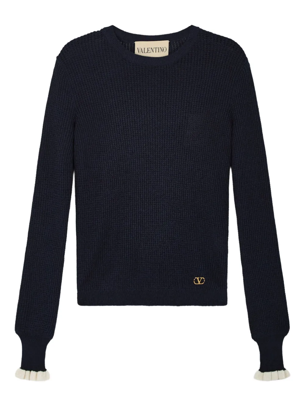 Valentino Garavani ribbed-knit ruffled-cuff sweater - ブルー Valentino Garavani ribbed-knit ruffled-cuff sweater - ブルー