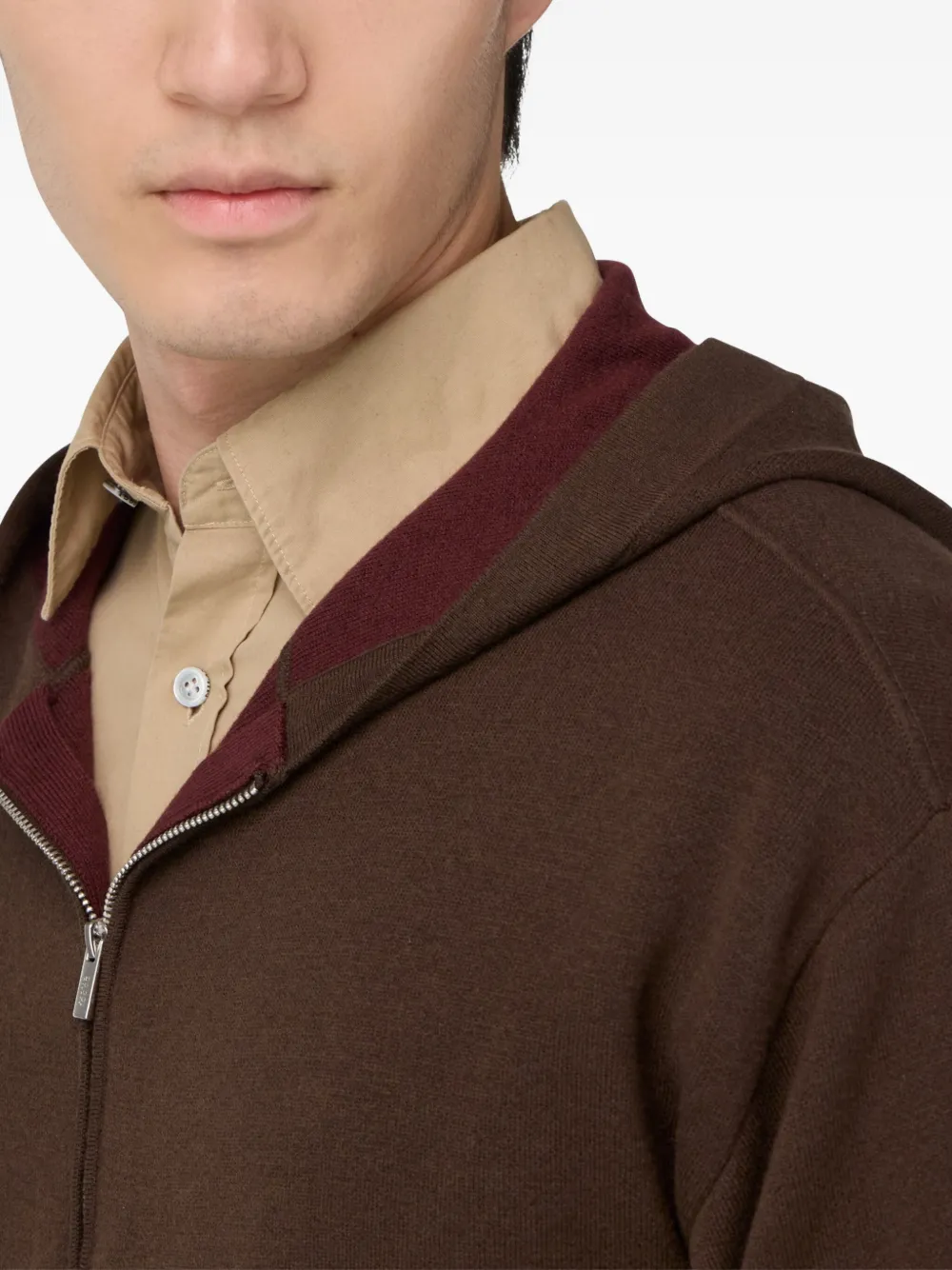 Boggi Milano Hoodie met halve rits Bruin