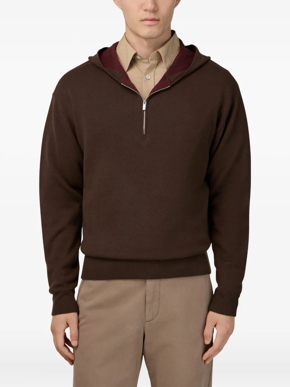 Boggi Milano Hoodie met halve rits Bruin