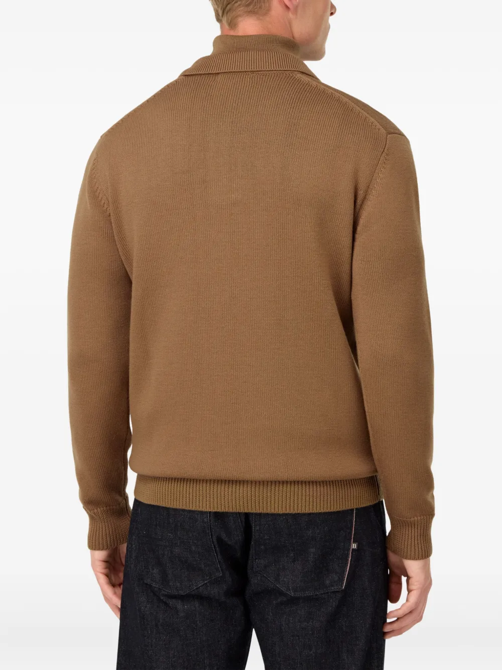 Boggi Milano Ens Collared Long-sleeve Merino-wool Polo Hazelnut Xxl In Brown