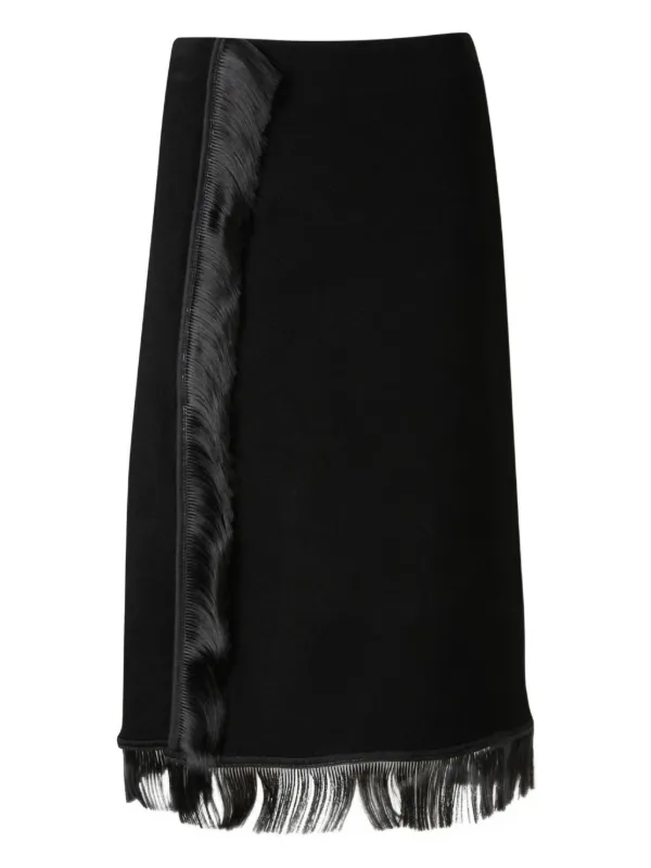 Jil Sander Fringe-detail Midi Skirt in Black