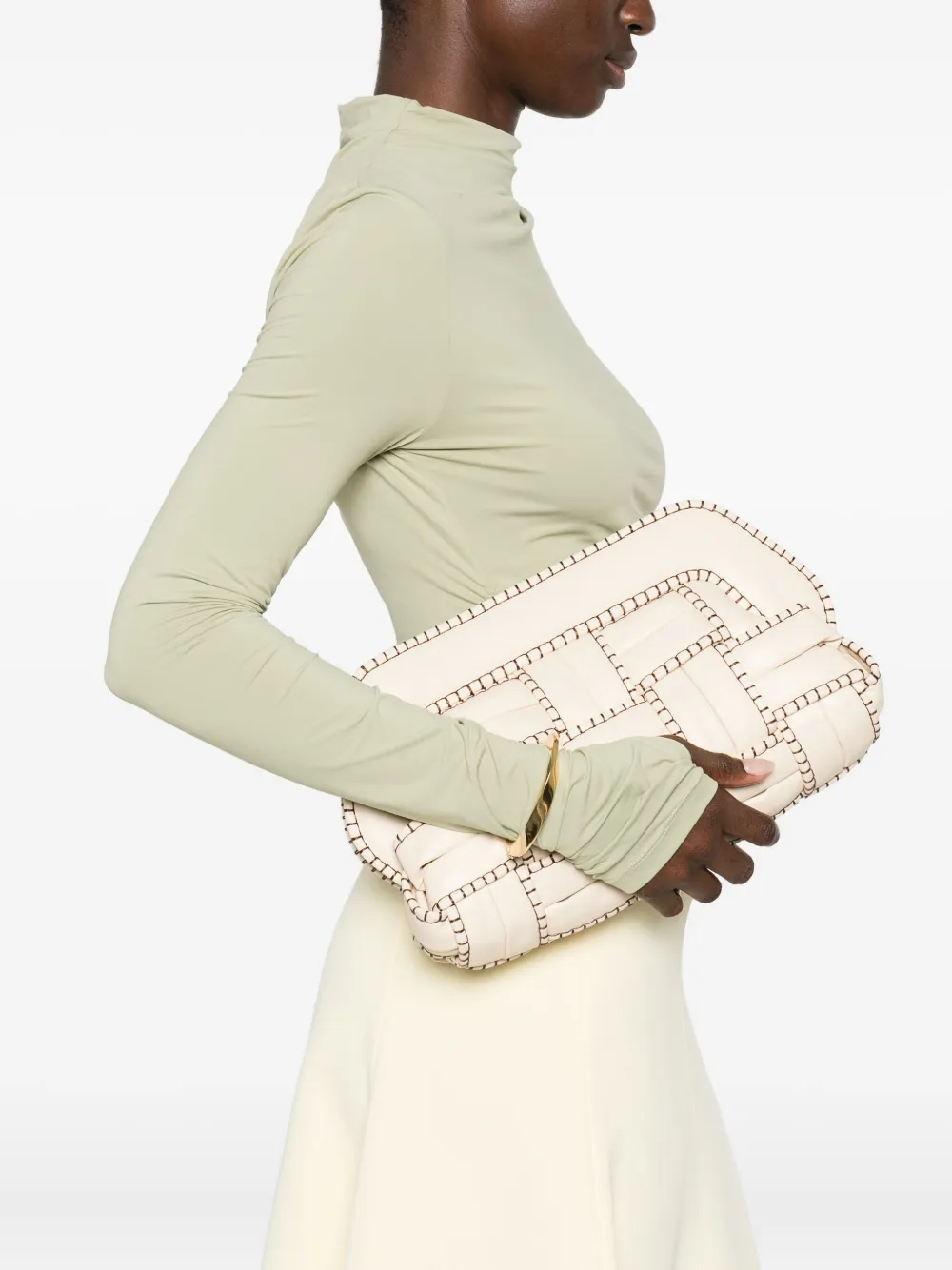 Themoirè medium Tia clutch bag - Beige