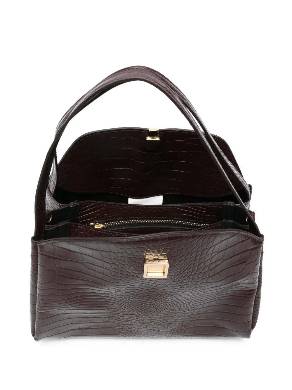 Themoirè Crocodile-effect Tote Bag In Brown