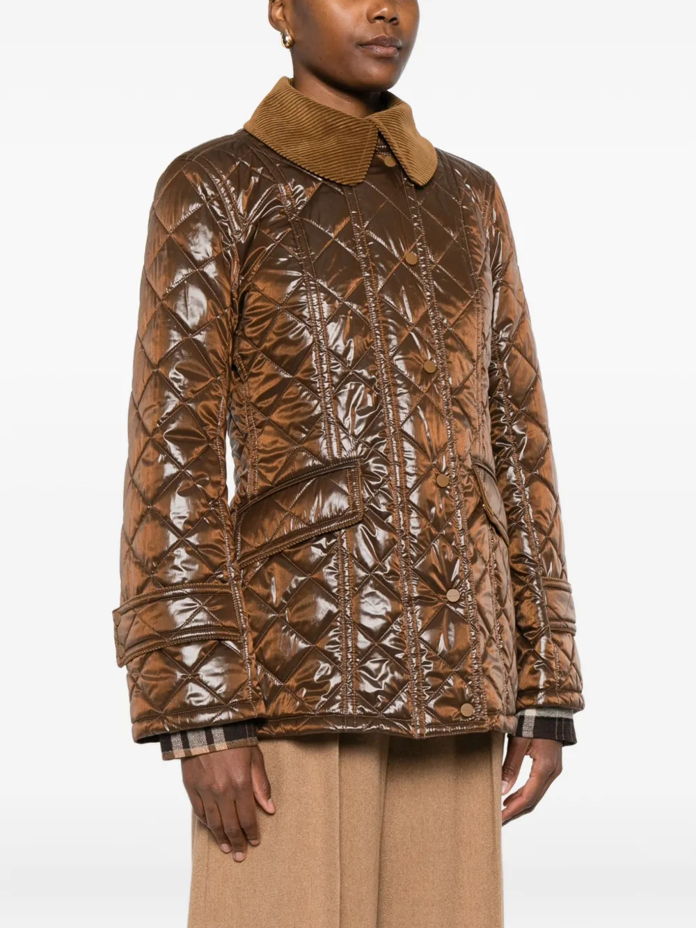 Peuterey Quilted Corduroy-collar Jacket In Brown
