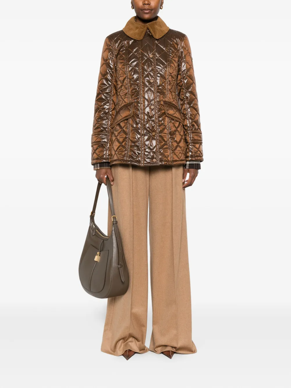 Peuterey Quilted Corduroy-collar Jacket In Brown