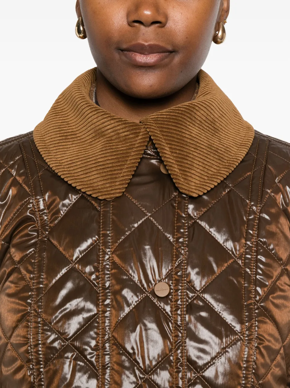 Peuterey Quilted Corduroy-collar Jacket In Brown