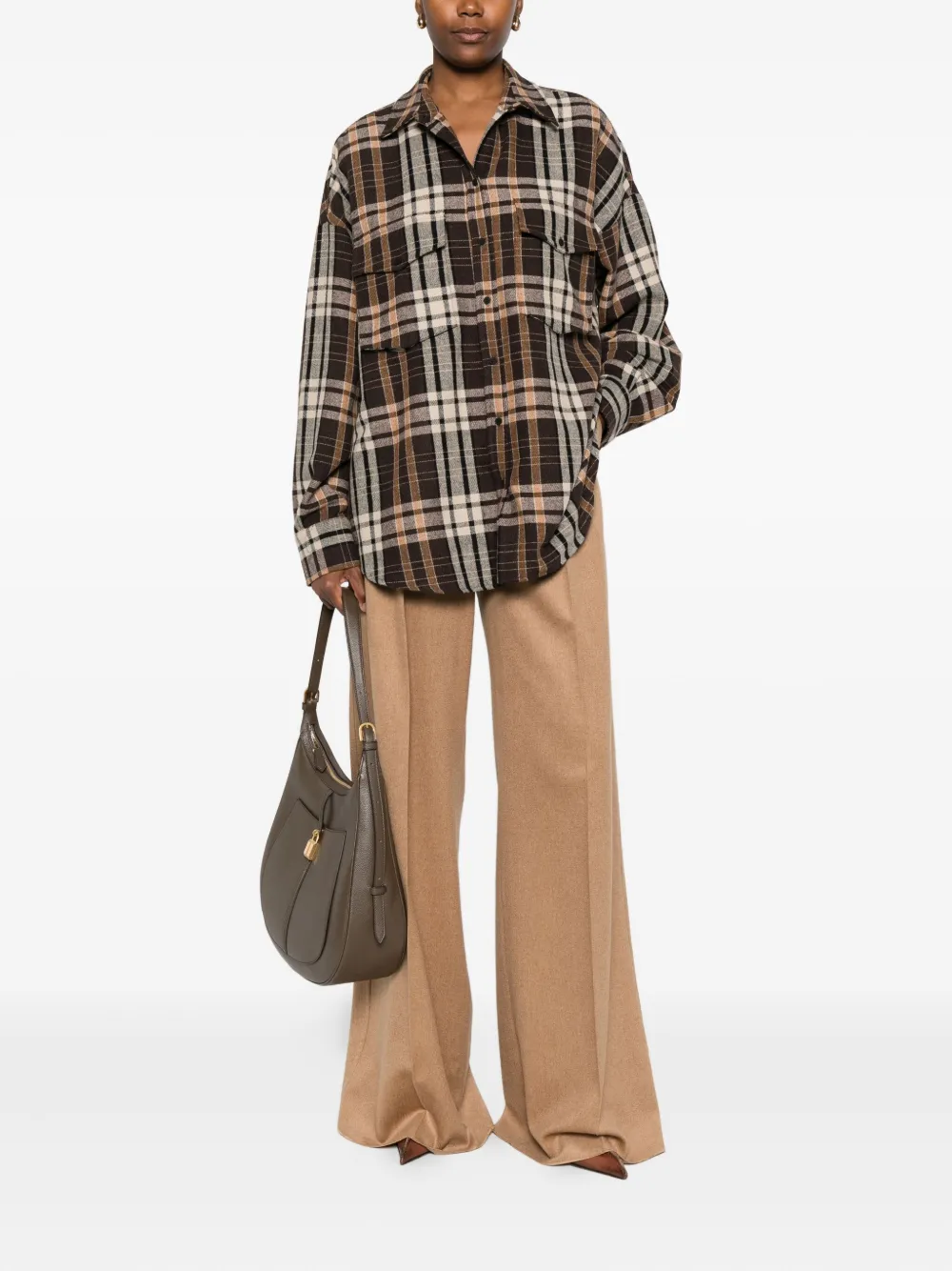 Aniye By check-pattern pocket-chest shirt - Bruin