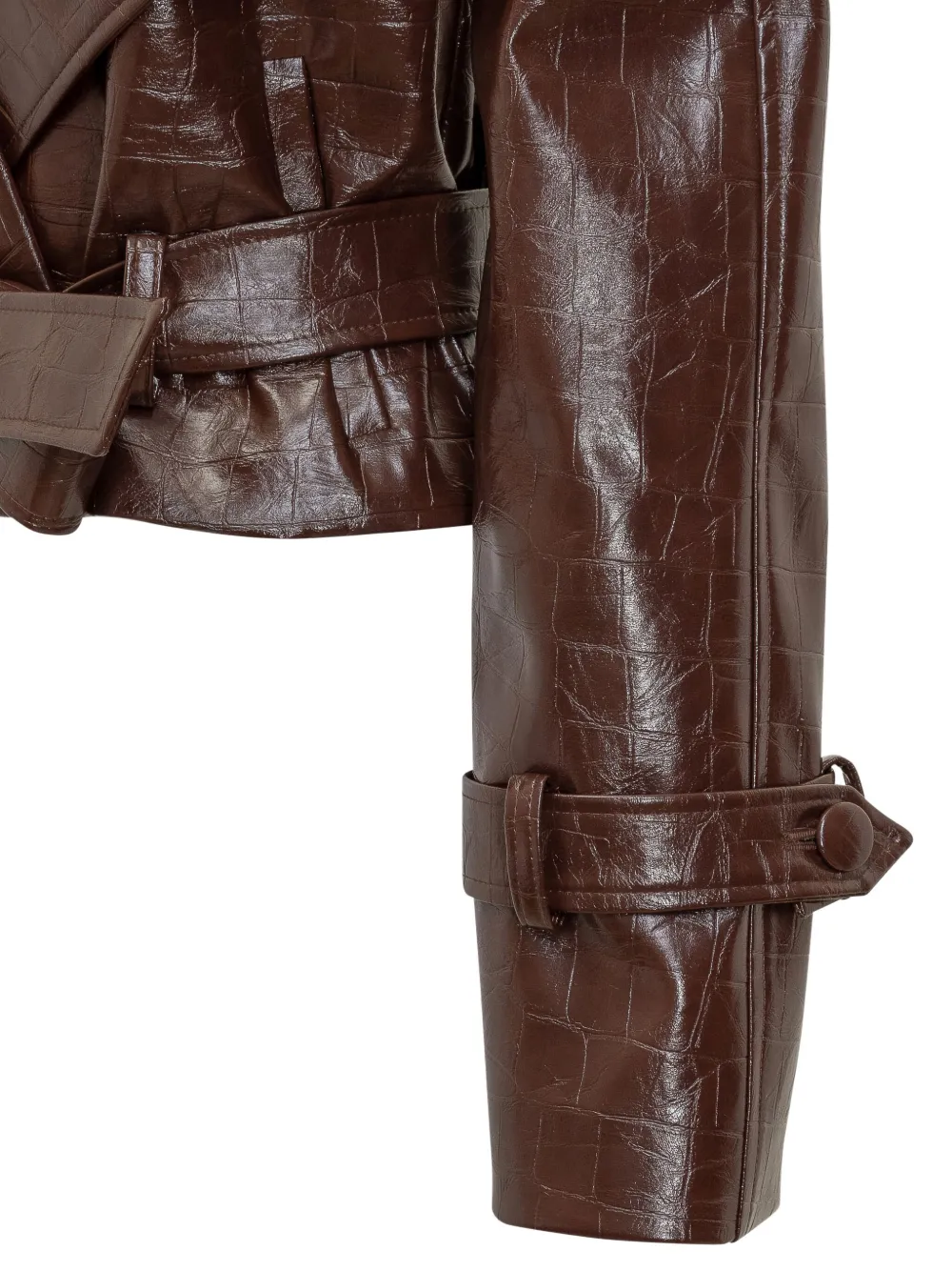 Actualee Crocodile-effect Belted Coat In Brown