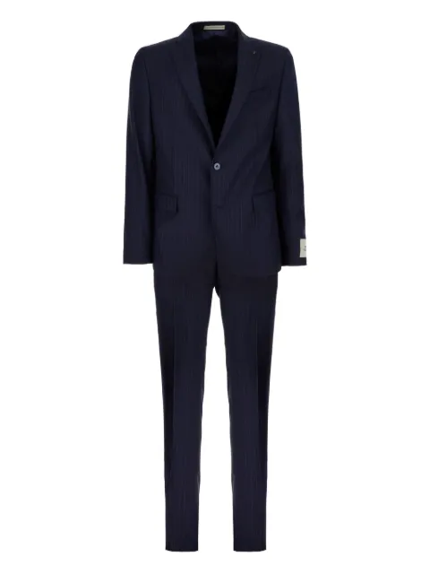 Corneliani traje con motivo de rayas diplomáticas y botones