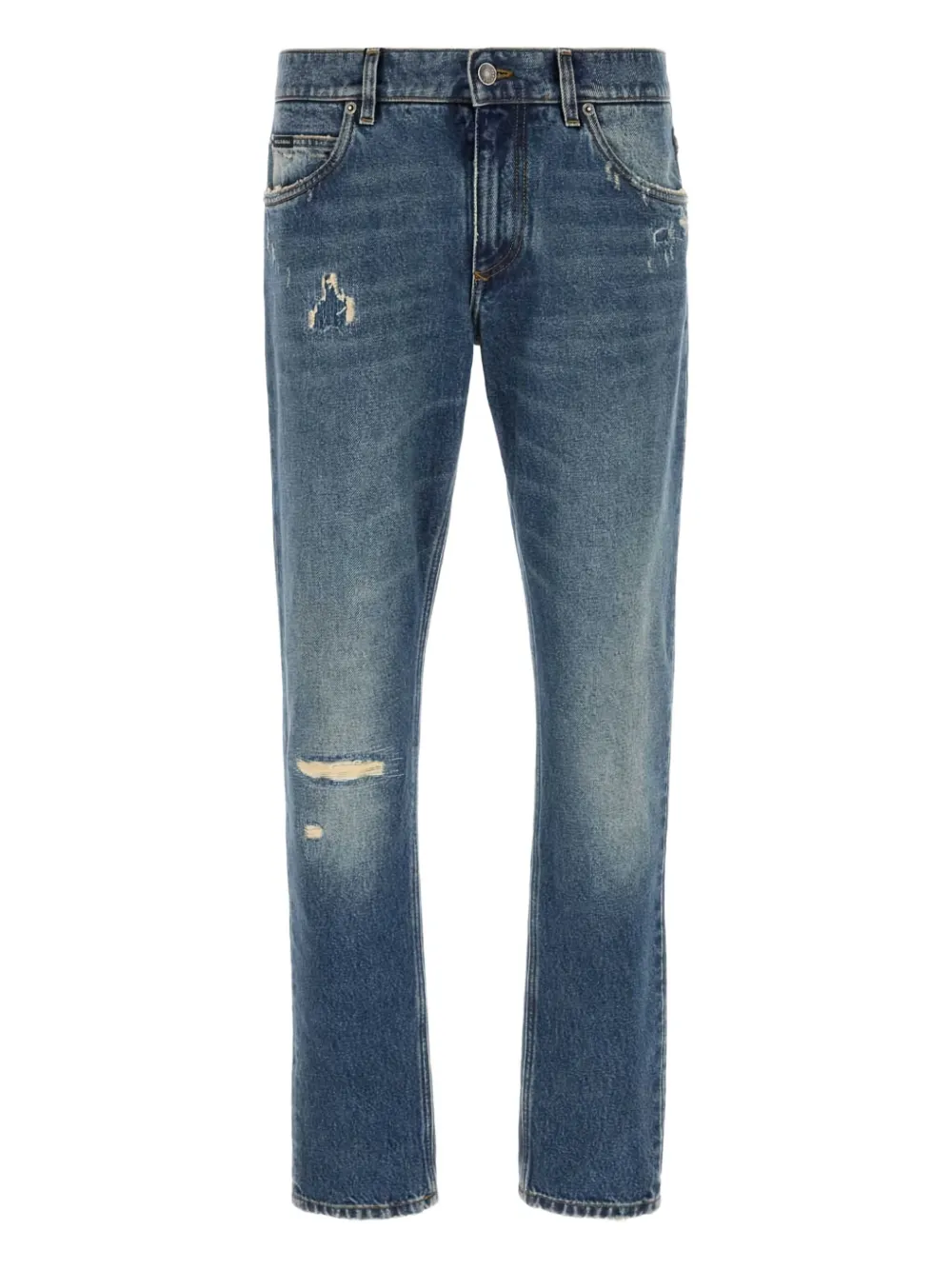 Dolce & Gabbana distressed logo-plaque jeans - ブルー Dolce & Gabbana distressed logo-plaque jeans - ブルー