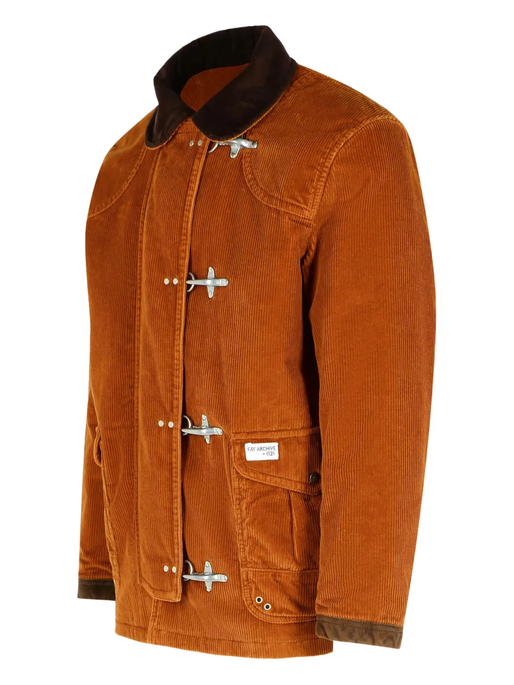 Fay Corduroy Jacket With Hook Closure And Flap Pockets In Brown