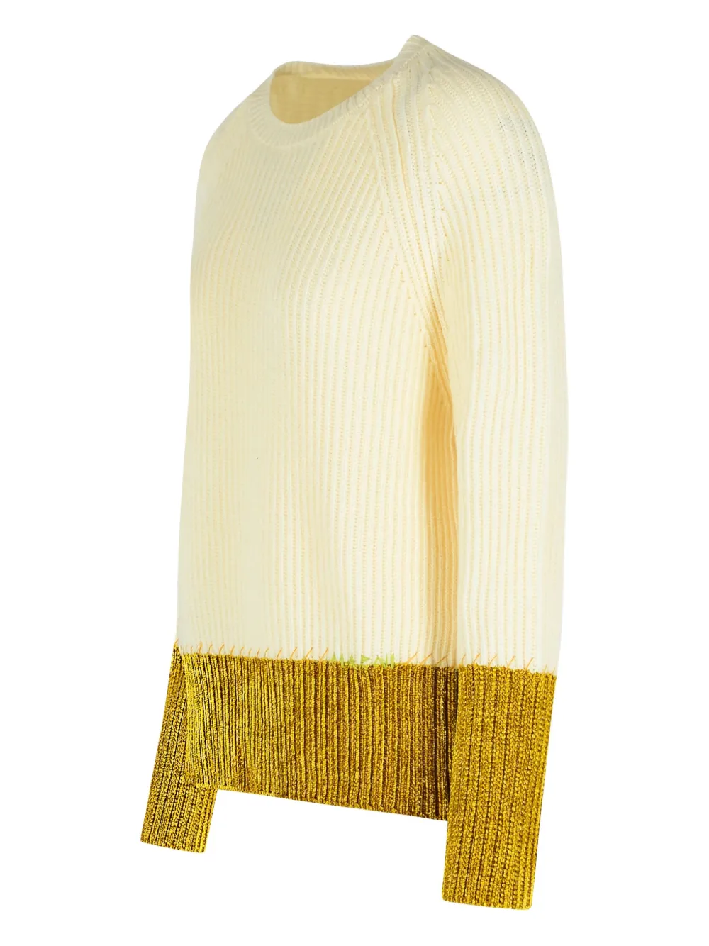 Marni Relaxed Fit Roundneck Knit Sweater With Ribbed Texture In Neutral