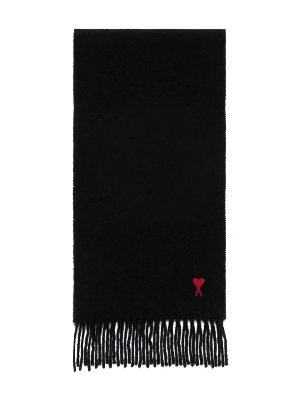 【 AMI PARIS 】 Black Fringe Scarf Haftowana szal Ami Paris czarna | Shopsy