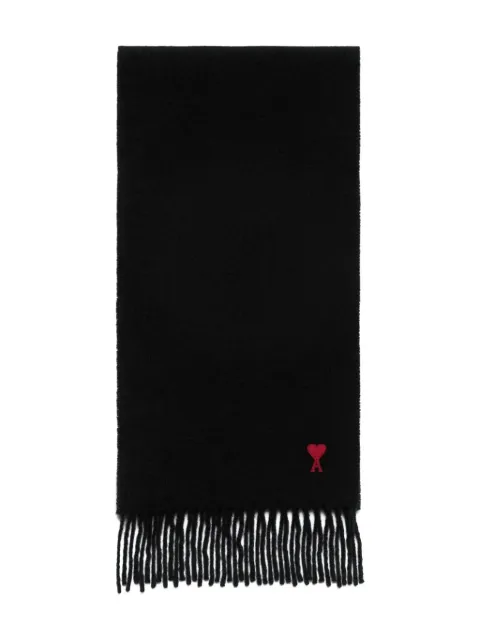 AMI Paris embroidered logo fringe scarf