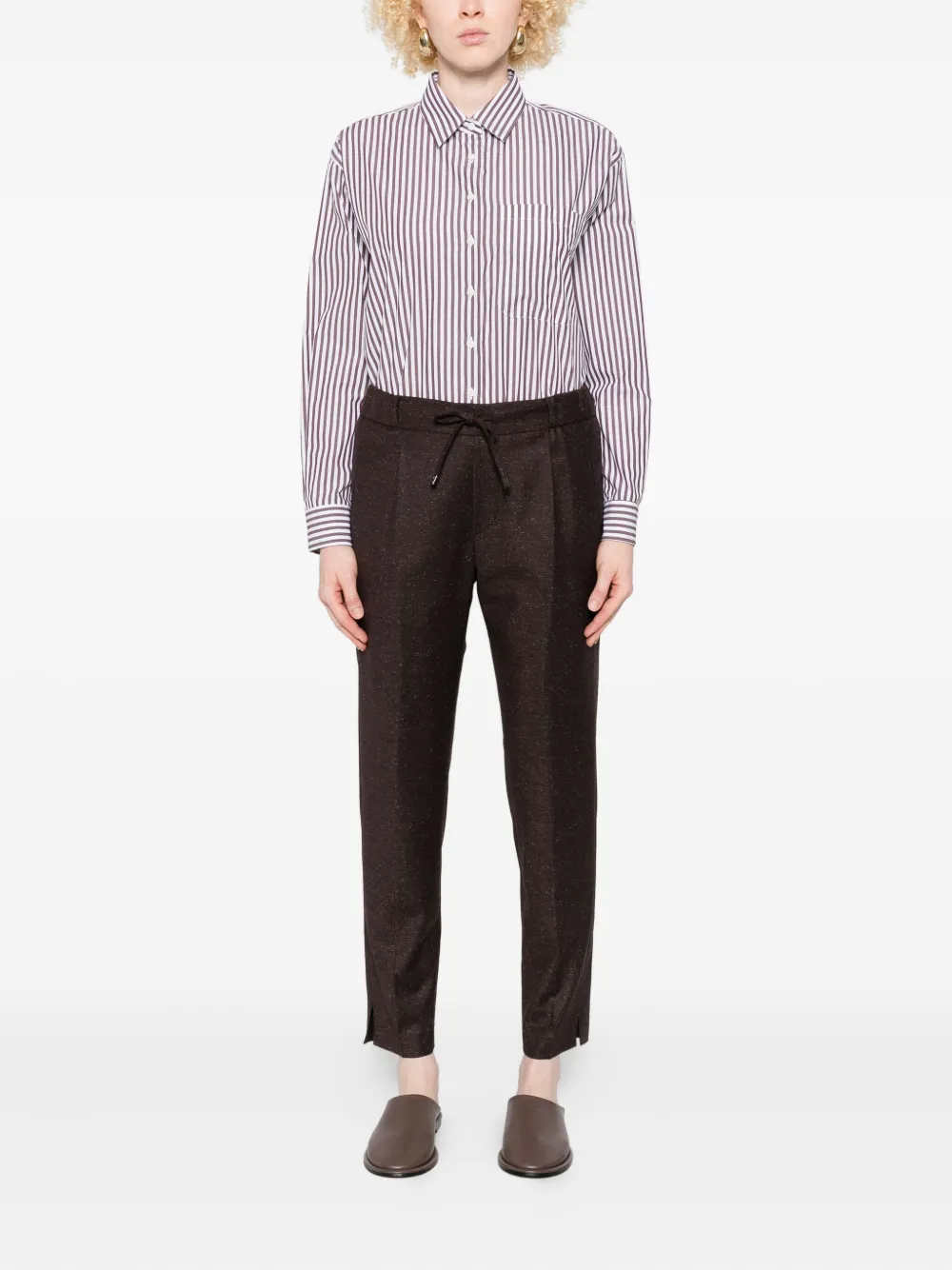 Berwich Drawstring Speckled Trousers In Brown