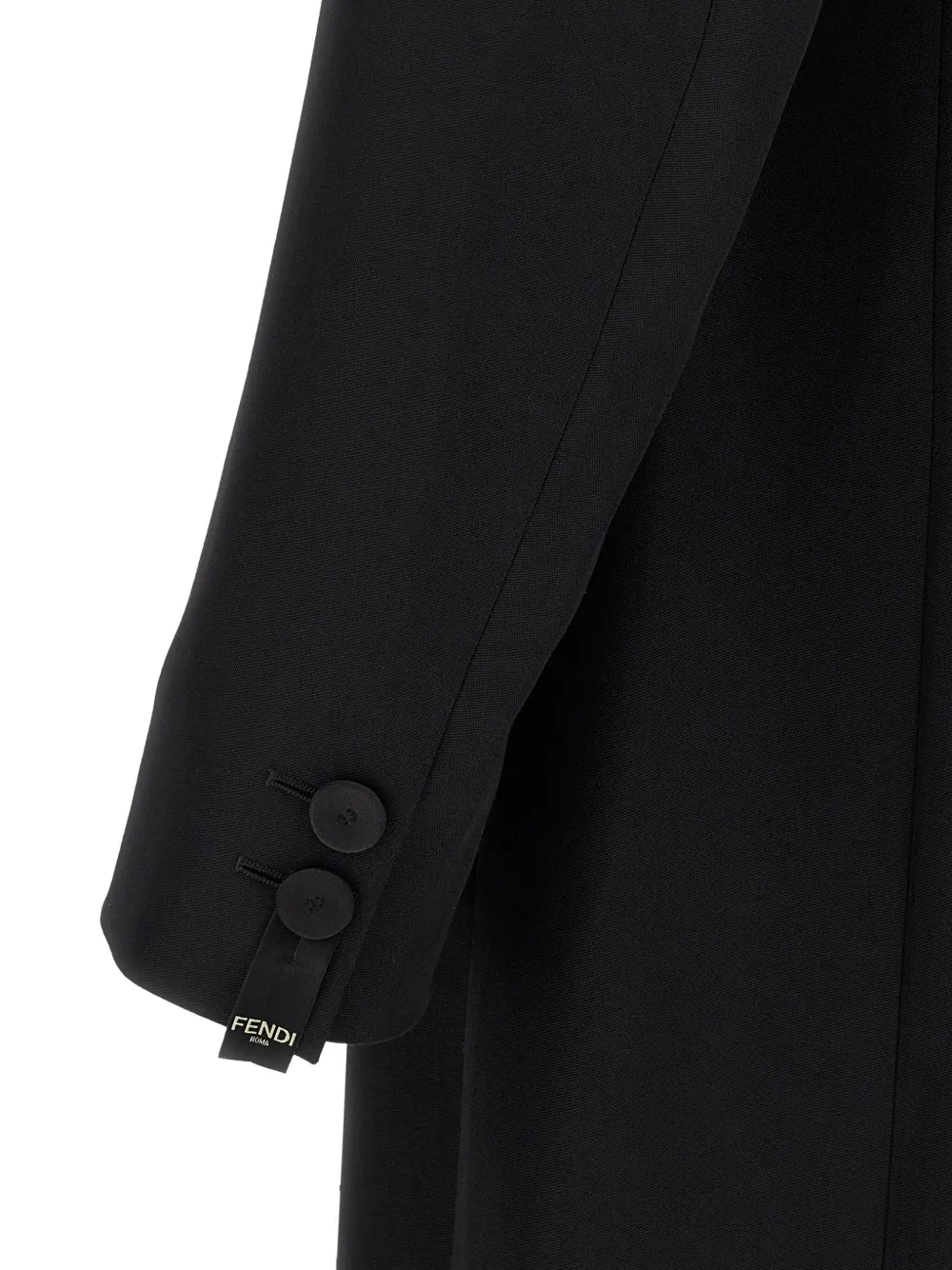 Fendi Crepe Wool Coat With Double Layer Satin Lapel In Black