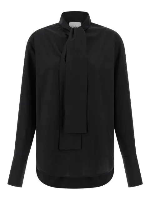 Nude lavallière-collar maxi-cuff blouse