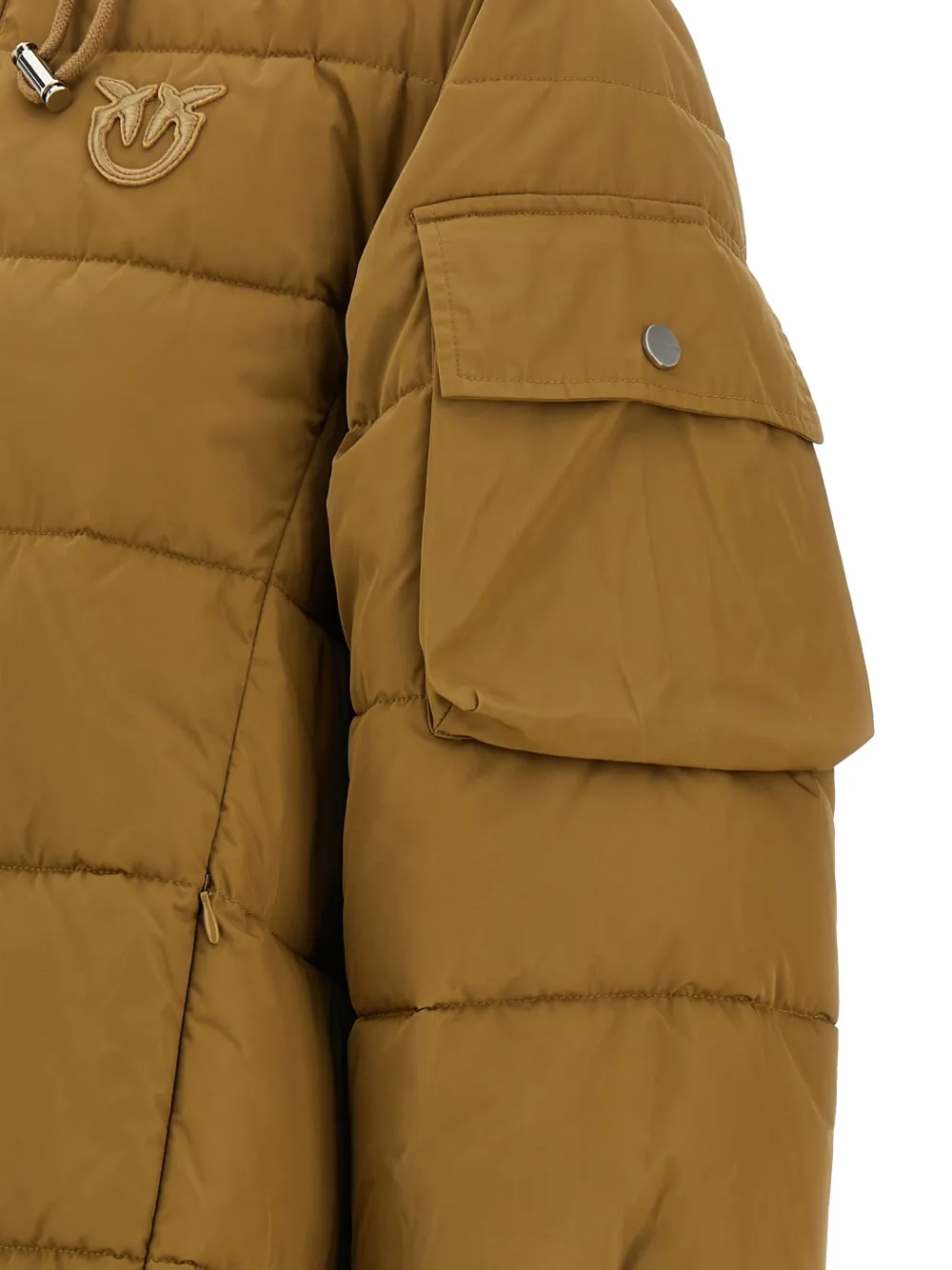 Pinko Quilted Hooded Jacket Long Sleeves In Brown