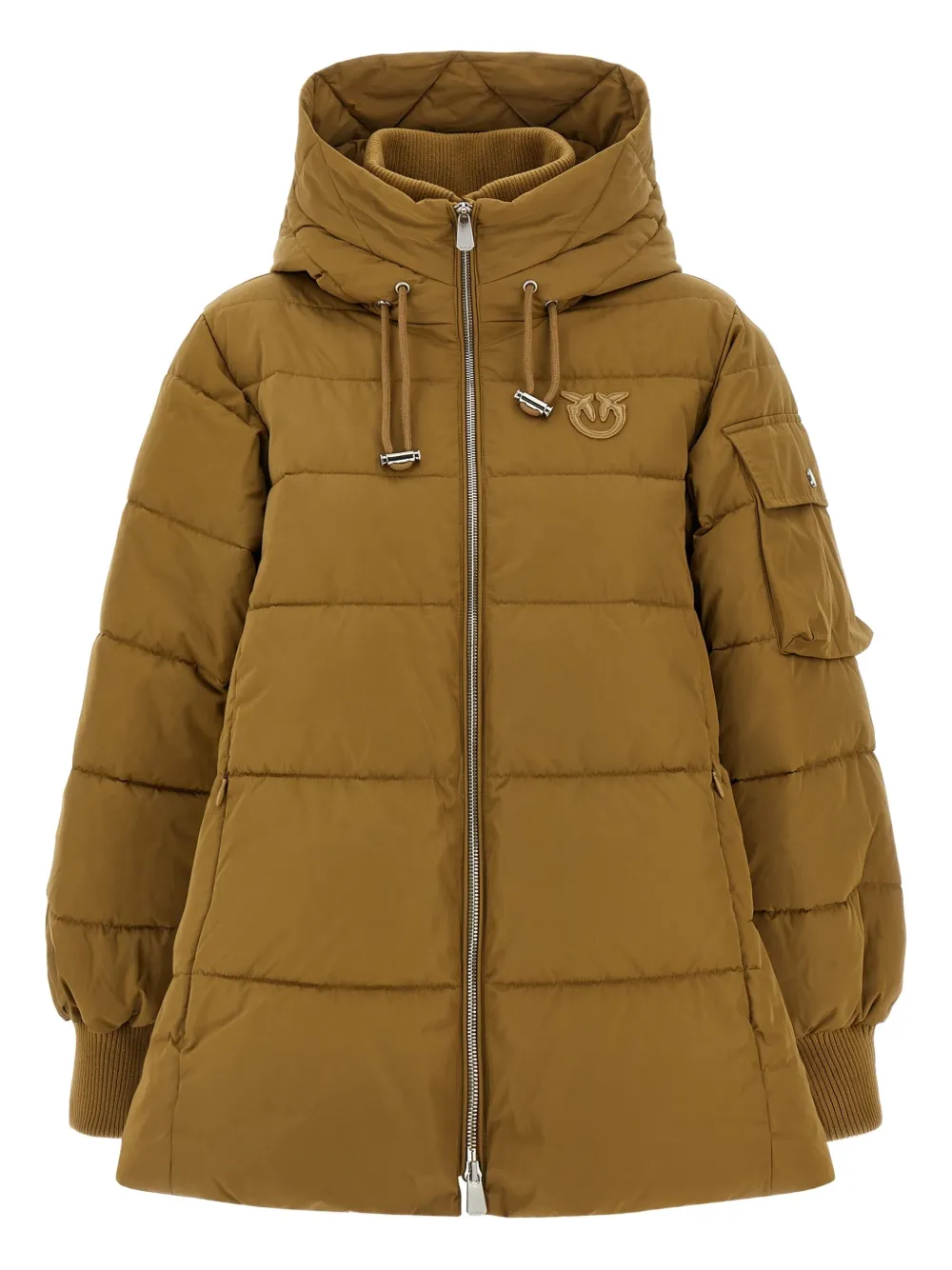 Pinko Quilted Hooded Jacket Long Sleeves In Brown