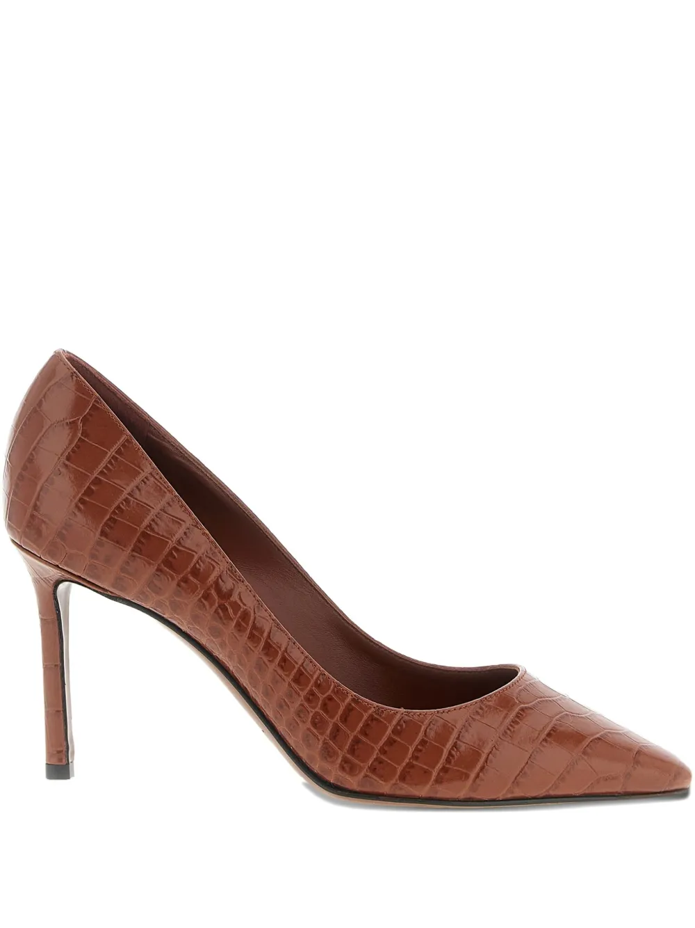 Jimmy Choo 85mm Romy crocodile-effect pointed-toe pumps Brown