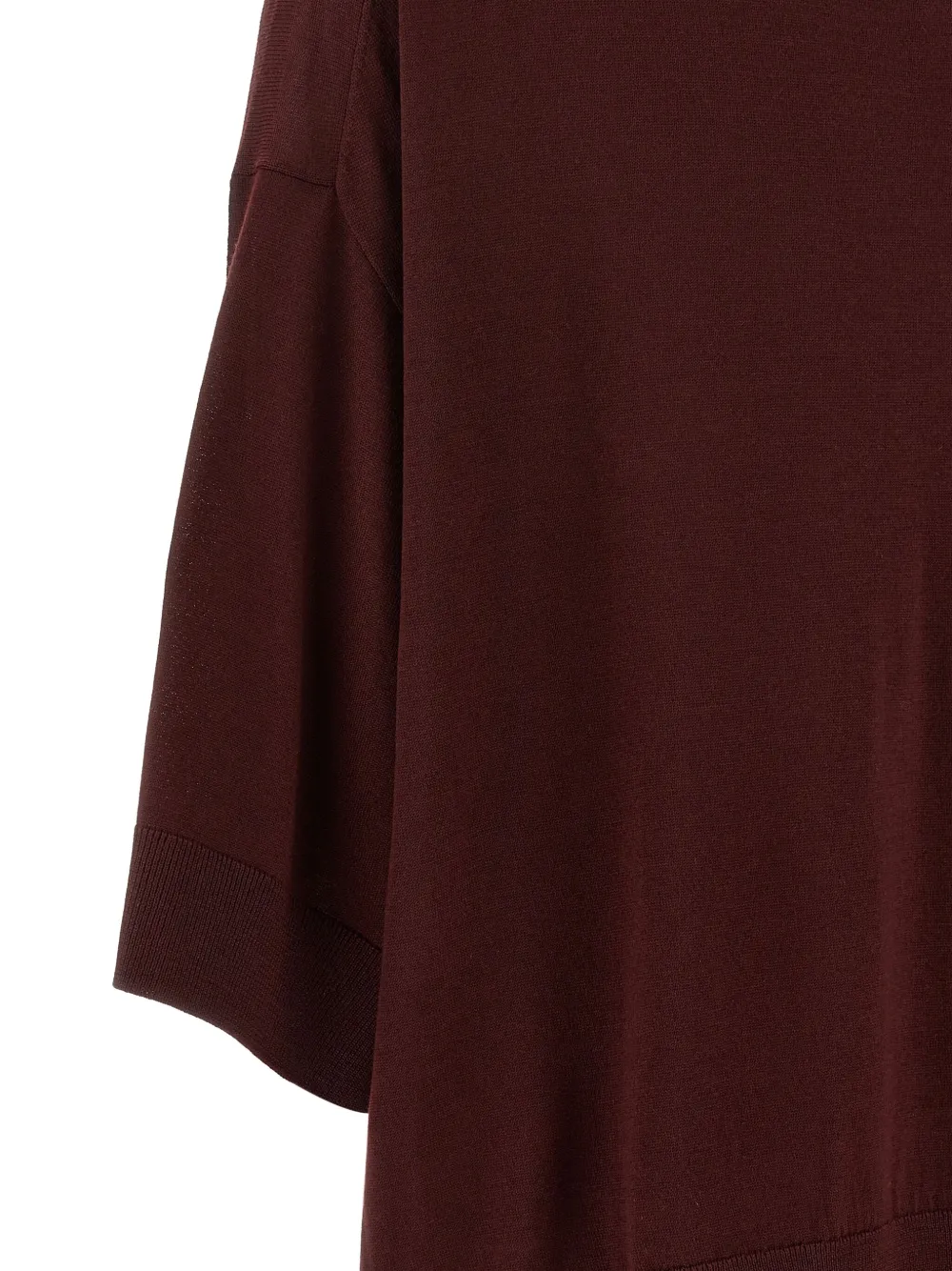 Nude Cropped Wool Sweater With Crew Neck And Asymmetrical Hem In Red