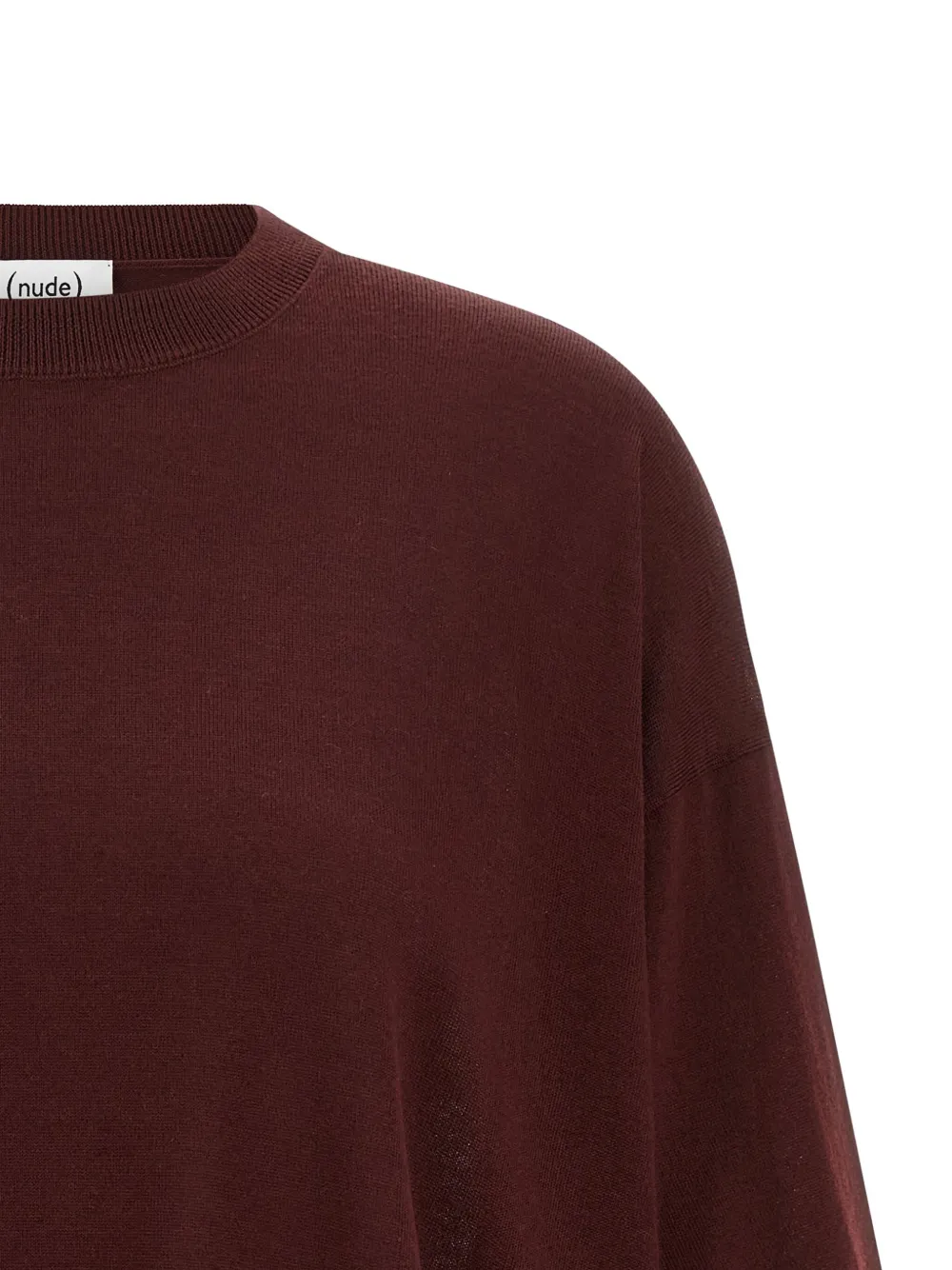 Nude Cropped Wool Sweater With Crew Neck And Asymmetrical Hem In Red