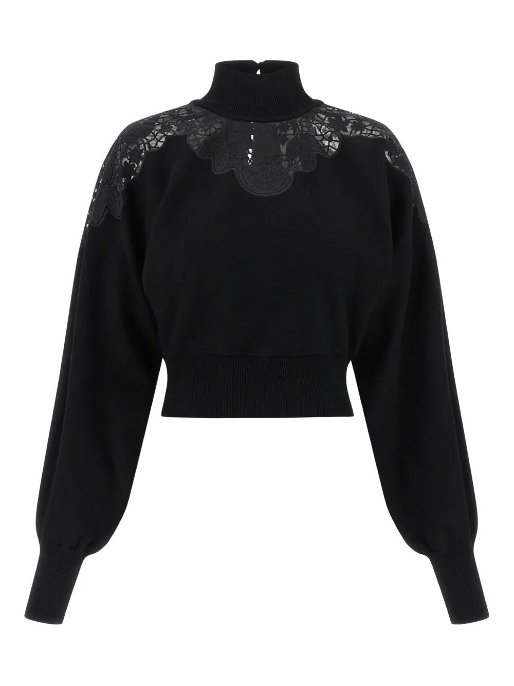 Twinset Lace-insert High-neck Sweater In Black