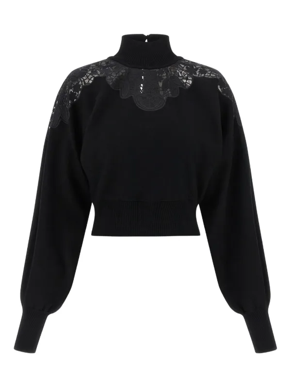 TWINSET lace-insert high-neck Sweater Black FARFETCH PH