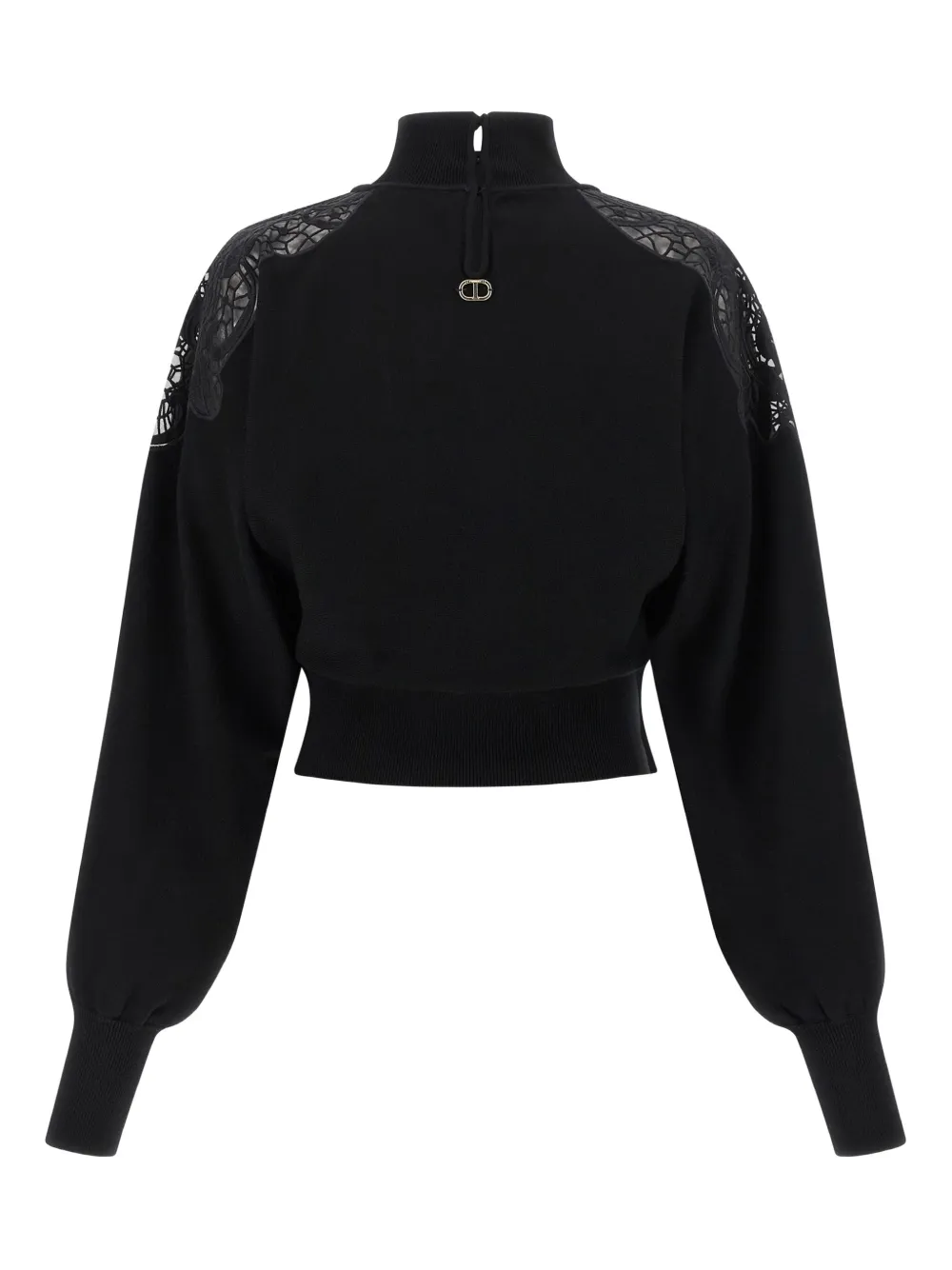 Twinset Lace-insert High-neck Sweater In Black