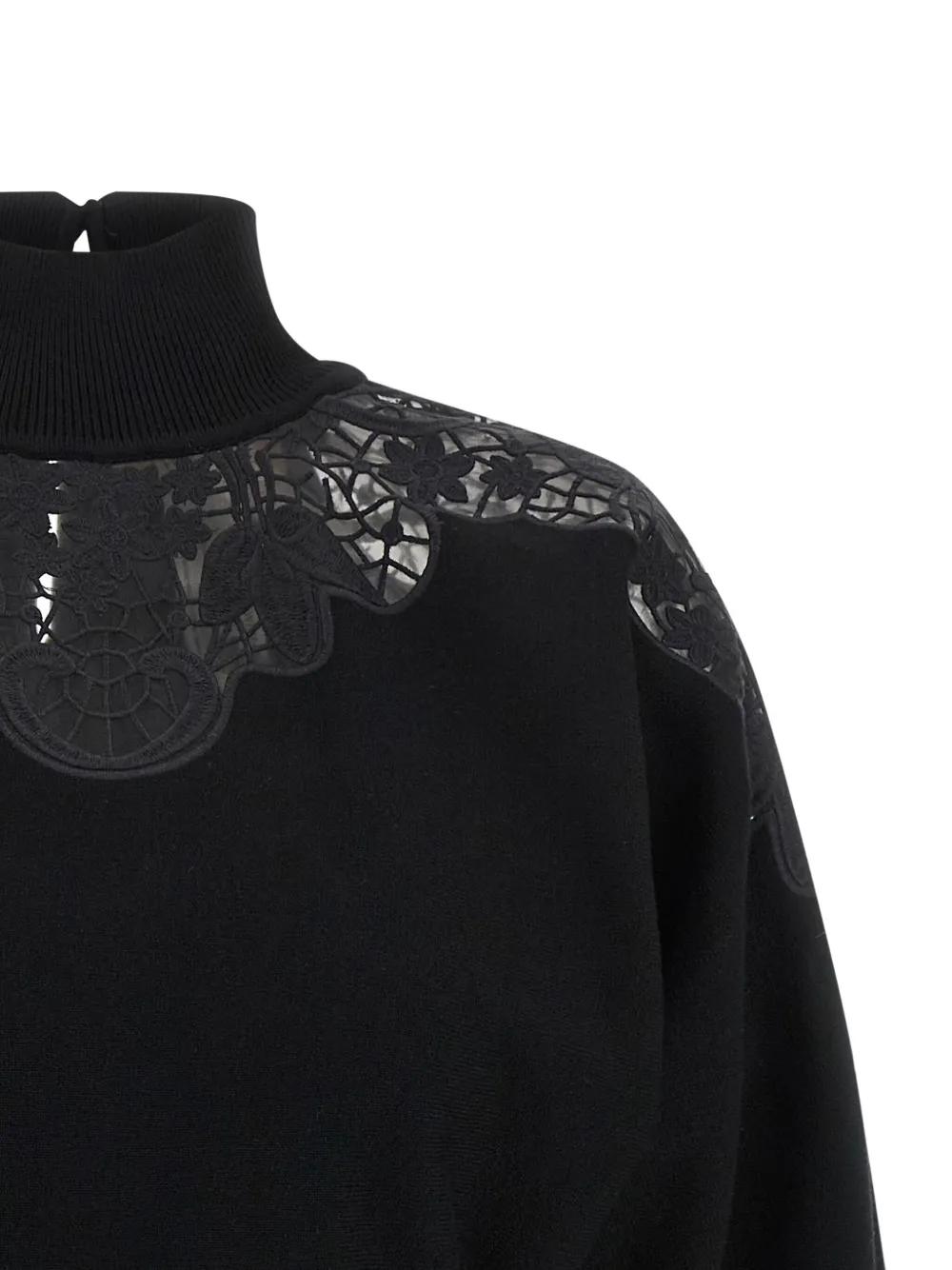 Twinset Lace-insert High-neck Sweater In Black