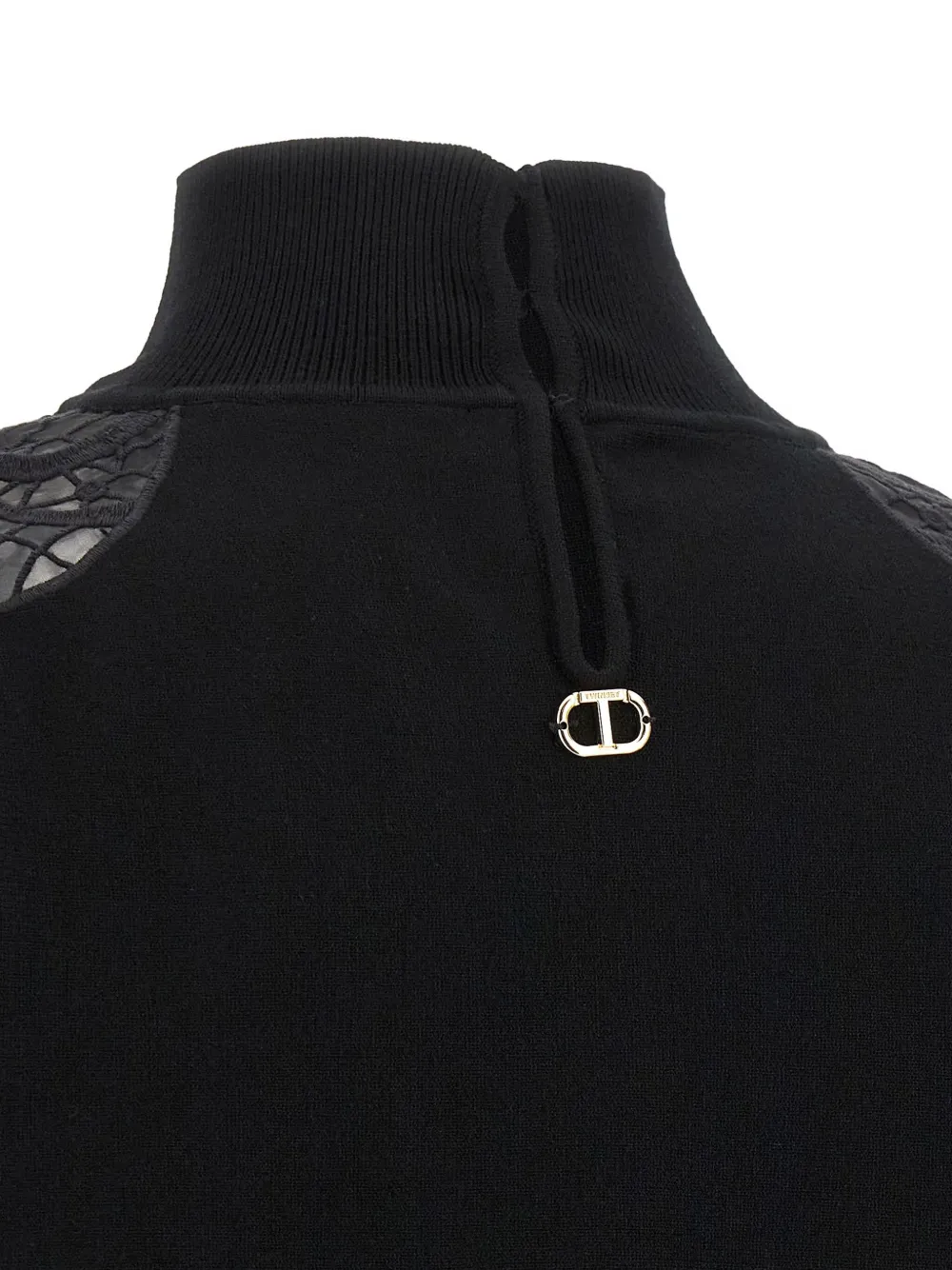 Twinset Lace-insert High-neck Sweater In Black