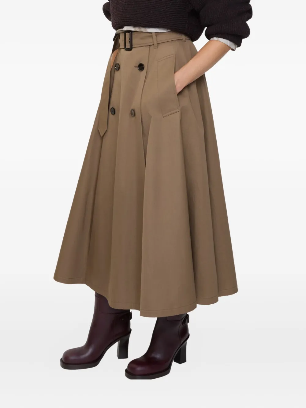 Burberry Beige Skirt With Adjustable Belt And Button Closure In Cotton Woman In Brown