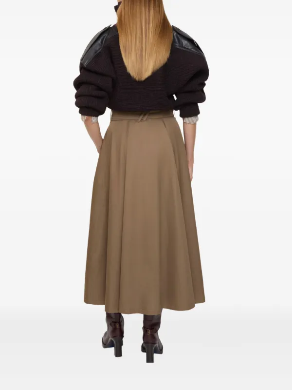 Burberry Gabardine Trench Midi Skirt in Brown