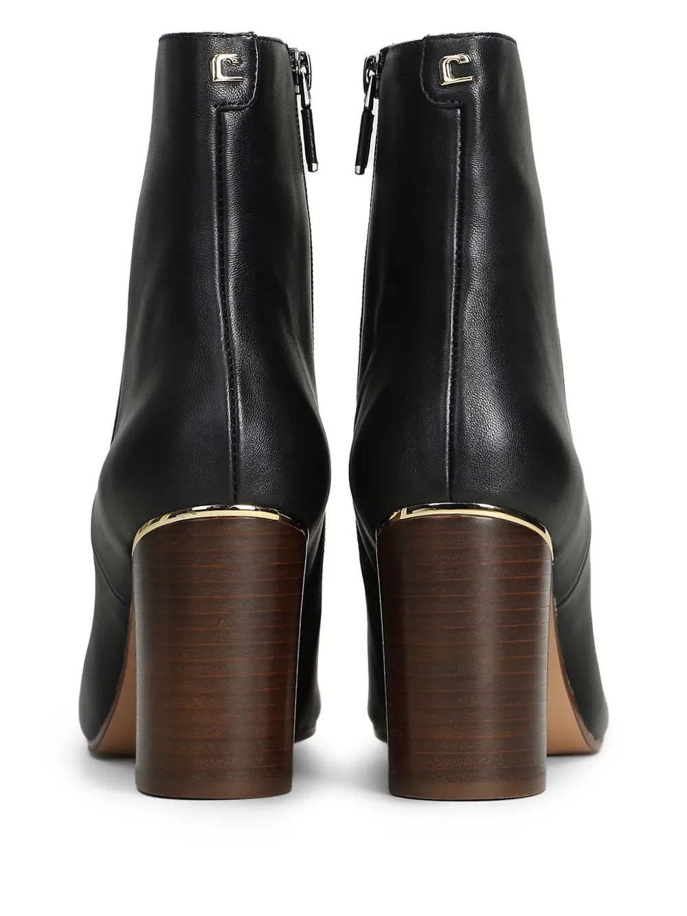 Lola Cruz Leren laarzen met gouddetail en blokhak Zwart