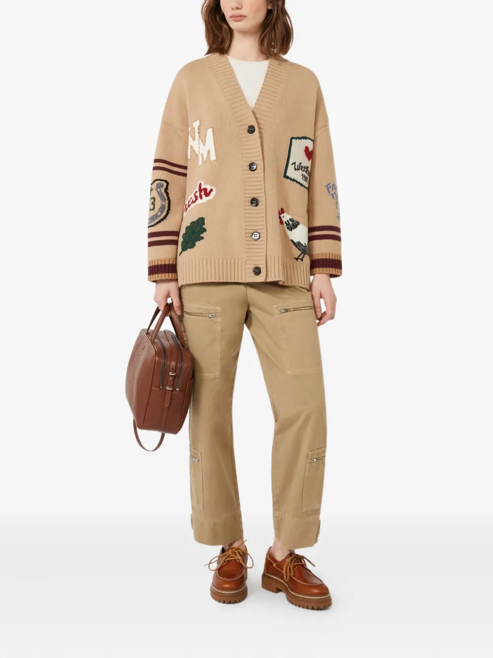 Weekend Max Mara Colonia Long Trouser Khaki In Gold