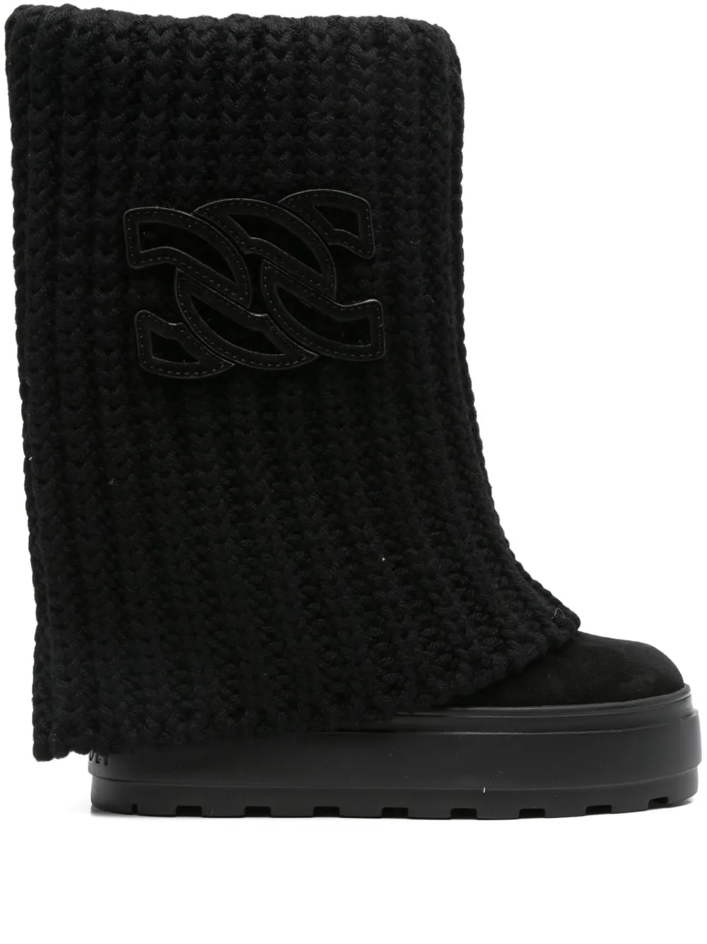 Casadei knitted-cuffs knee-high boots Black