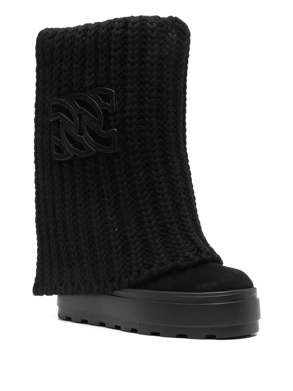 Casadei knitted-cuffs knee-high boots Black