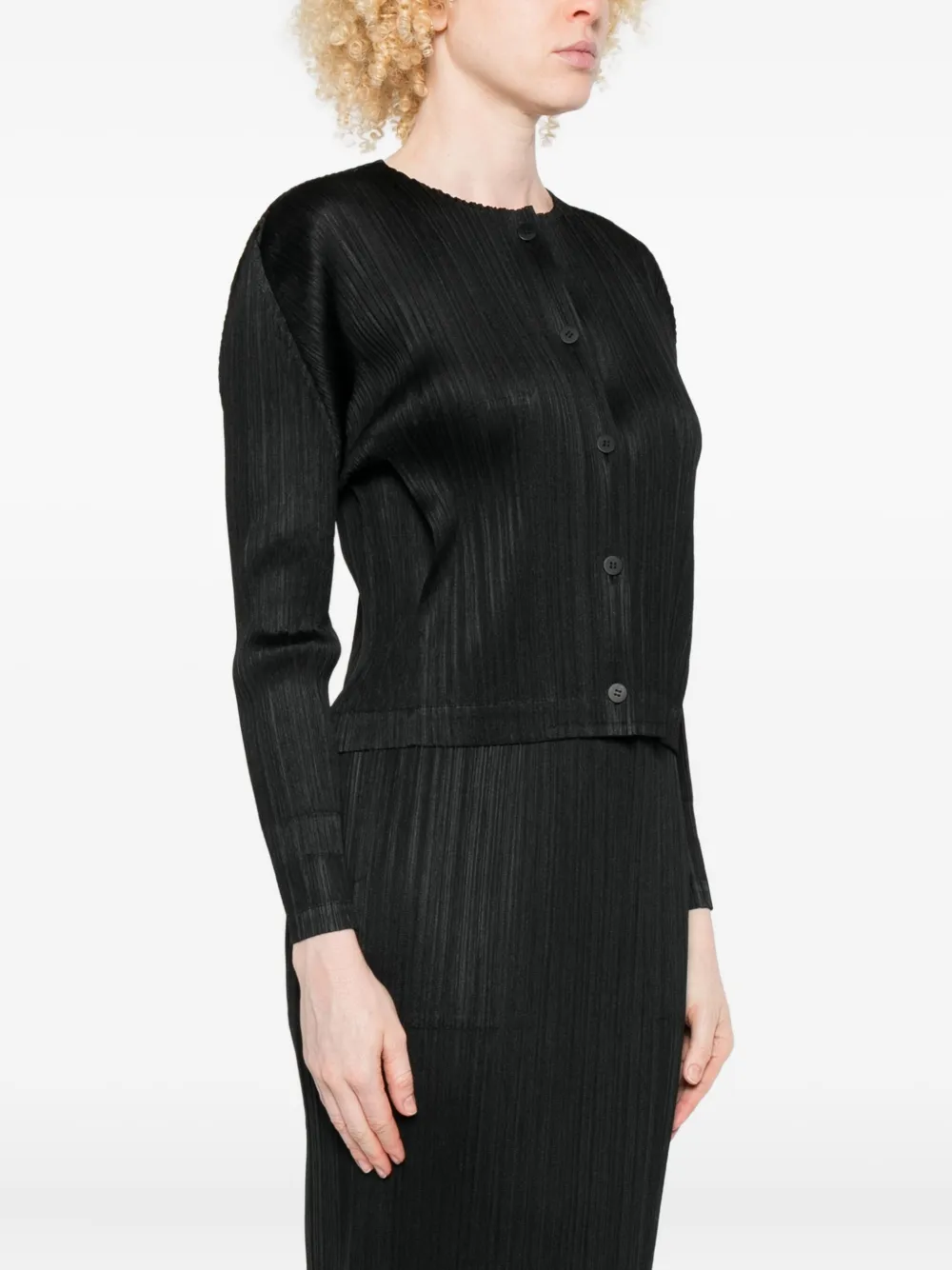 Issey Miyake Pleated Button-front Jacket In Black