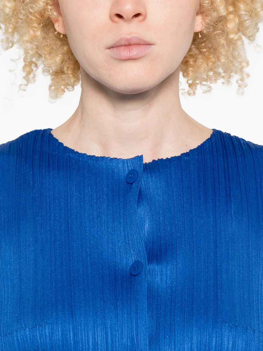 Issey Miyake Pleated Button-front Jacket In Blue