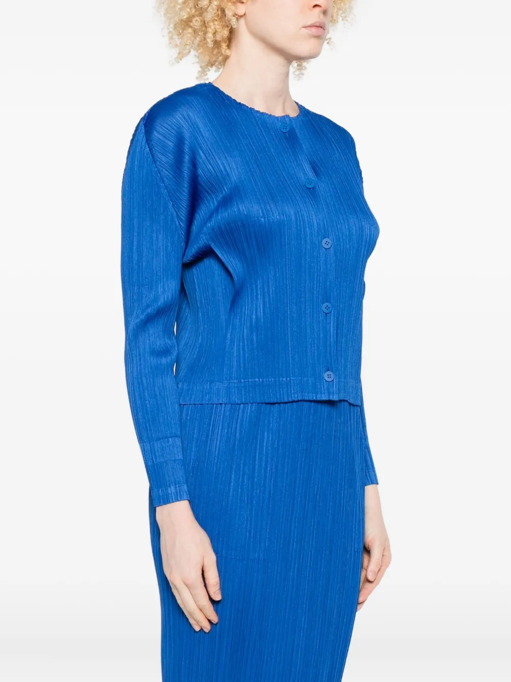 Issey Miyake Pleated Button-front Jacket In Blue