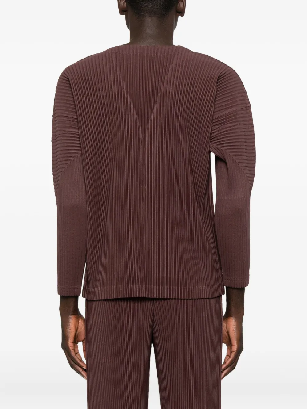 Issey Miyake Pleated Button Cardigan In Brown