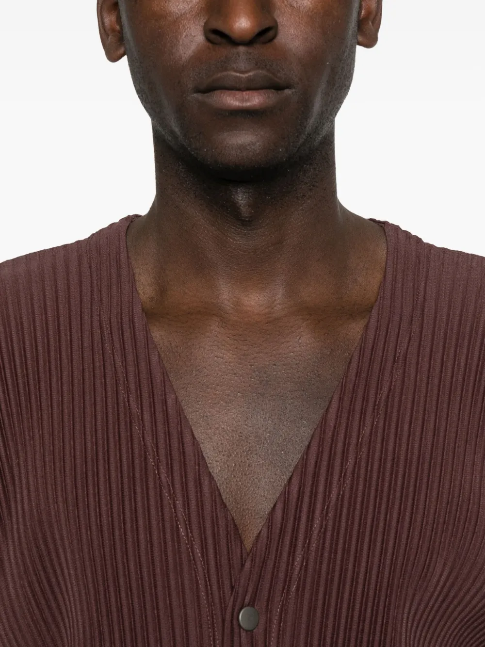 Issey Miyake Pleated Button Cardigan In Brown