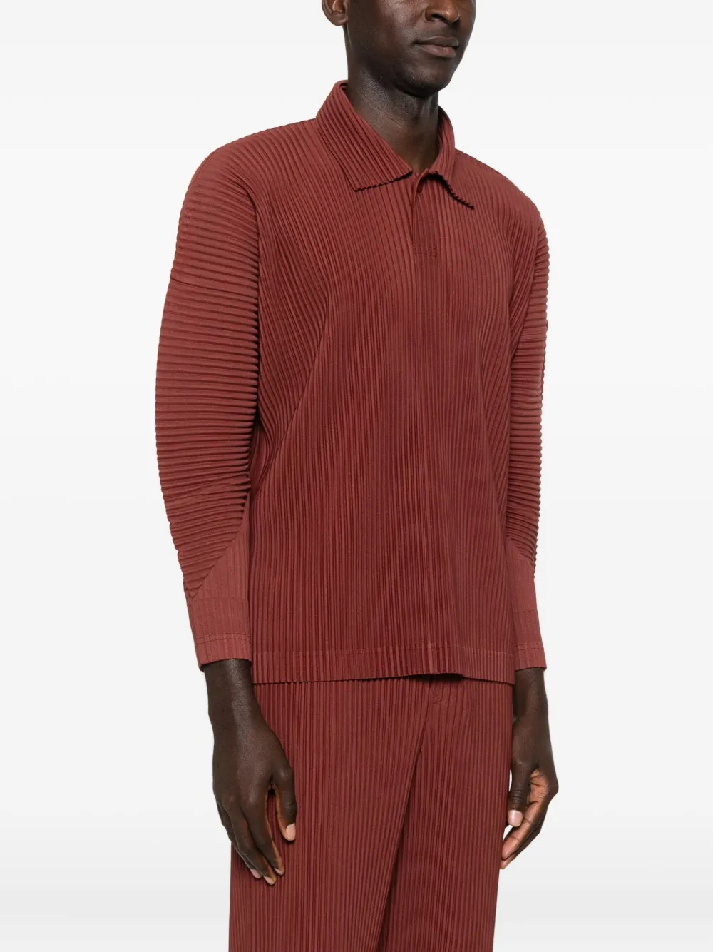 Issey Miyake Homme Plisse'  Men Pleated Polo Shirt In Burgundy