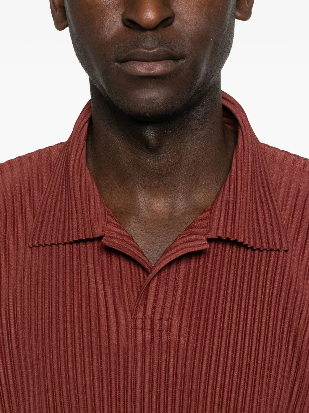 Issey Miyake Homme Plisse'  Men Pleated Polo Shirt In Burgundy