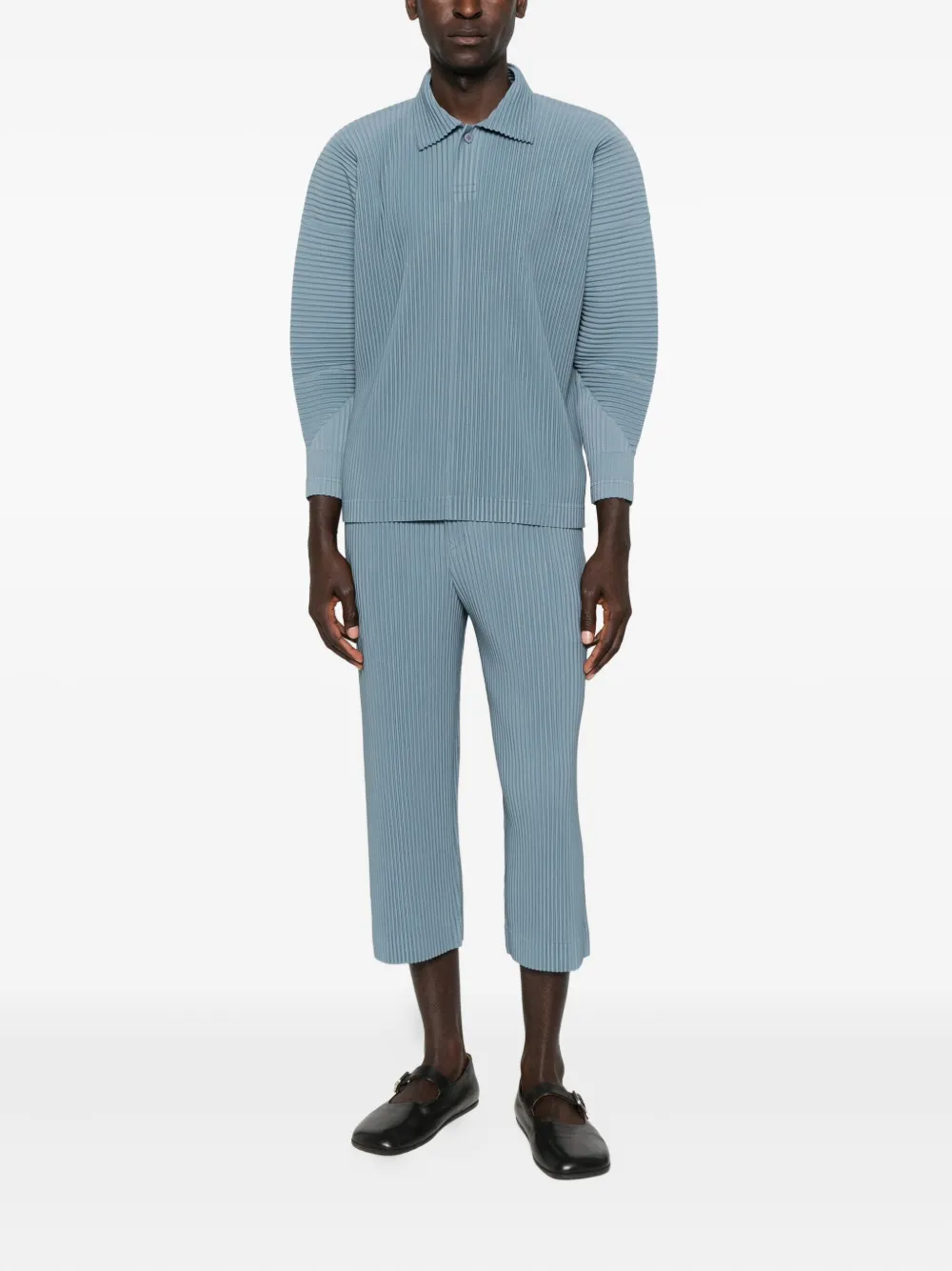 Homme Plissé Issey Miyake pleated long-sleeve polo shirt - Blauw