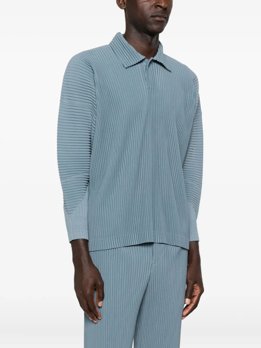 Homme Plissé Issey Miyake Geplooid poloshirt met lange mouwen Blauw