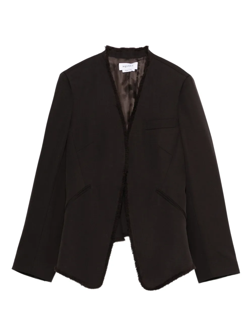 Alexander McQueen raw-edge tailored fringed-hem jacket | Brown | Image 1