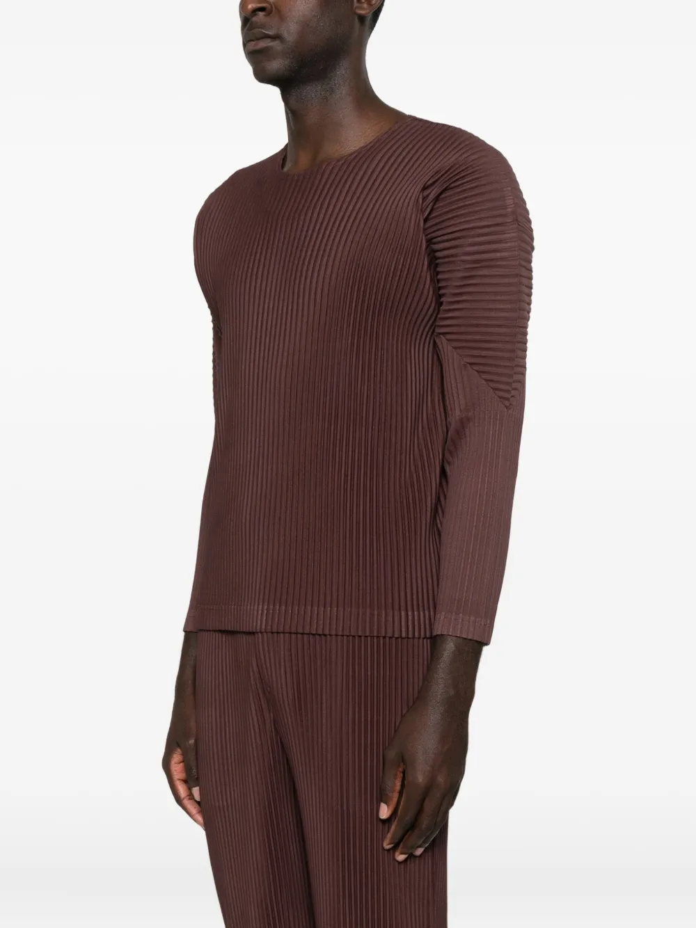 Issey Miyake Pleated Long-sleeve Jumper In Brown