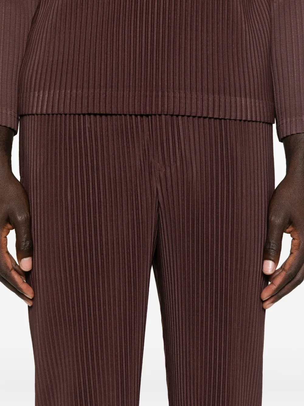 Issey Miyake Color Pleats Straight Pant In Brown