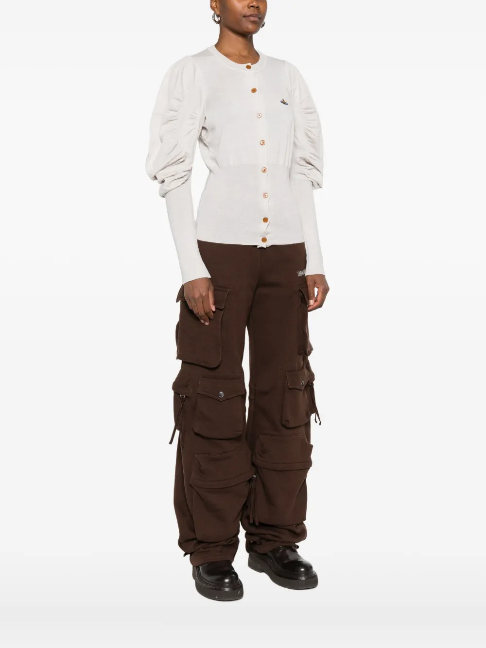 Vivienne Westwood Puff-sleeve Buttoned Cardigan In Neutral